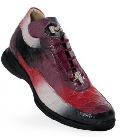 Mauri "8900/2" Black / Gray / Red / Purple Genuine Ostrich Leg / Alligator Sneakers.