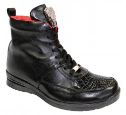 Fennix Italy "DEVON" Black Genuine Alligator / Calf-Skin Leather Casual Sneakers.