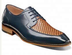 Stacy Adams "Winthrop" Navy Multi Genuine Leather Moc Toe Woven Shoes 25242-492.