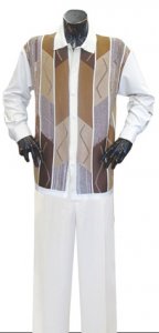 Silversilk Cream / Brown / Tan Polygonal 2 Pc Silk Blend Outfit # 1492 / 492