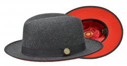 Bruno Capelo Charcoal Grey / Red Bottom Australian Wool Fedora Dress Hat PR-306.