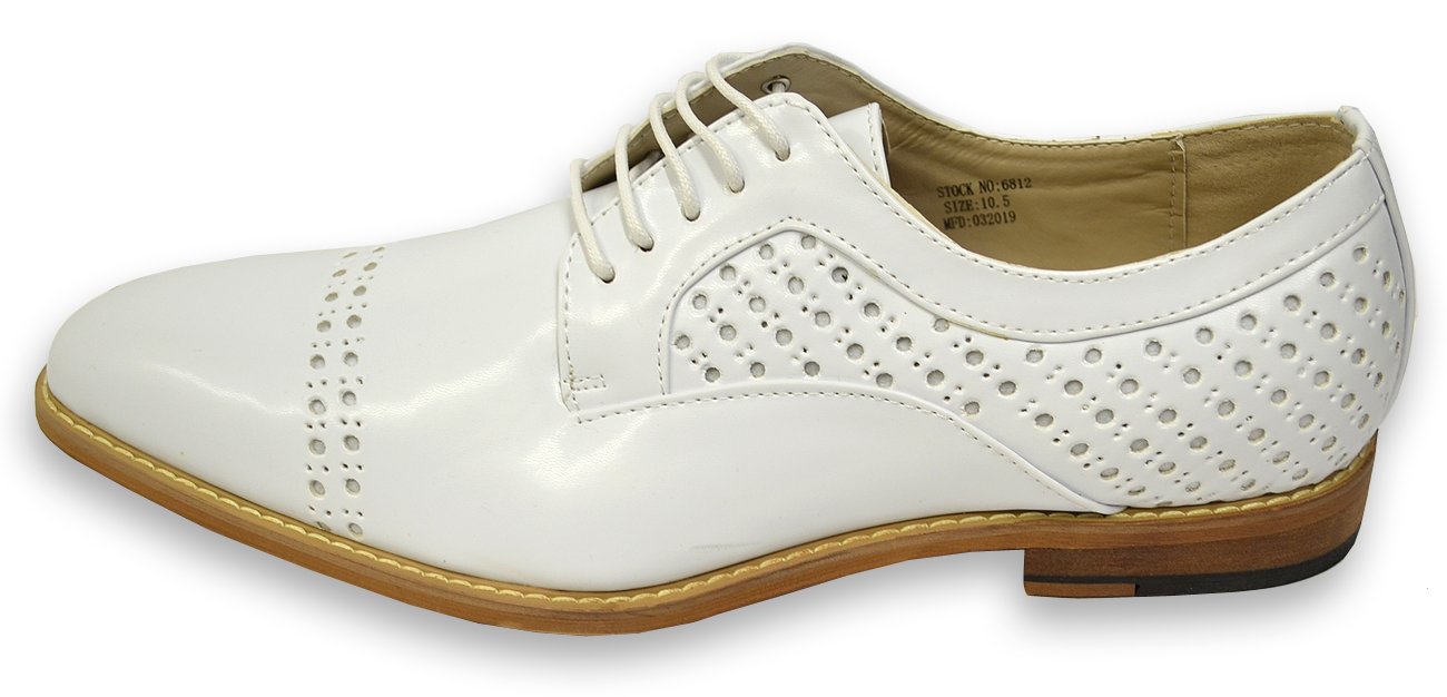 Side view of Antonio Cerrelli White Perforated Cap Toe Leather Derby Shoes 