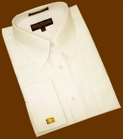Daniel Ellissa Solid Cream Cotton Blend Dress Shirt With French Cuffs DS3008