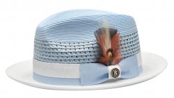 Bruno Capelo Light Blue / White Braided Straw Fedora Hat RO-653