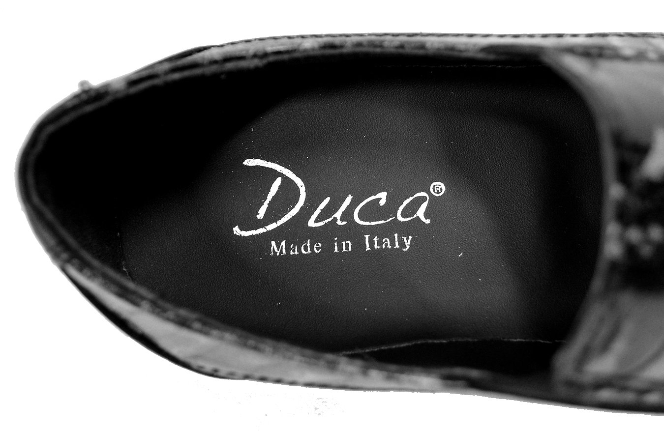 Inside of Duca Men's Black and Silver Calfskin and Ostrich Embossed Italian Shoes
