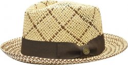 Bruno Capelo Natural / Dark Brown Diamond Crown Fedora Straw Hat EN-973