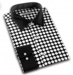 Luxton Black / White Polka Dot Cotton Blend Dress Shirt P009