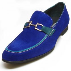 Encore By Fiesso Blue Suede Buckle Loafer Shoes FI3172