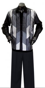 Silversilk Black / Silver Grey / Charcoal Polygonal 2 Pc Silk Blend Outfit # 1492 / 492