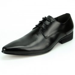 Encore By Fiesso Black Genuine Leather Lace-up Pointed Toe Shoes FI7285.