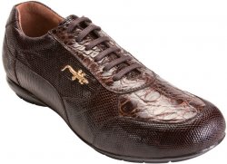 Belvedere "Torino" Brown Genuine Crocodile Belly/Lizard Sneakers With Silver Crocodile On The Side
