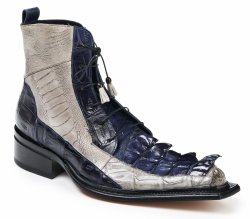 Mauri "Dragon" 44187 Acreraindrops / Wonder Blue Genuine Baby Crocodile / Ostrich Leg / Hornback Ankle Boots.