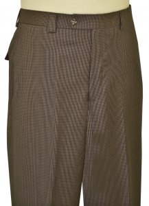 Luciano Carreli Brown Houndstooth Super 150's Wool Flat Front Wide Leg Slacks 2608-7090