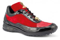 Mauri 8900/8 Black / Red / Camel Genuine Crocodile / Patent Leather / Velvet Embossed Casual Sneakers.