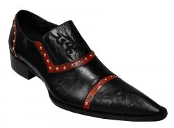 Zota Black / Red Genuine Leather Metal Studs Shoes With Black Embroidery G508