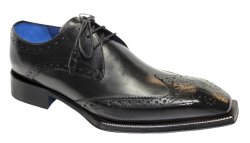 Emilio Franco "Carmine" Black Genuine Italian Calf Leather Lace-Up Dress Shoes.