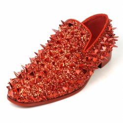 Fiesso Red Glitter / Red Spikes Slip on Loafer FI7517.