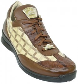 Fennix “3183” Taupe/Cream Genuine Alligator/ Fennix Leather in Engraved Leather Sneakers