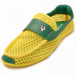 Fiesso Yellow / Green Loafer Shoes With Fabric Honeycomb Design FI2132