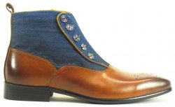 Carrucci Brown / Denim Blue Genuine Leather / Denim Button-up Boots KB524-12DC.