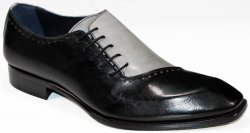 Duca Di Matiste "Viroli" Black / Grey Genuine Italian Calfskin Side Lace-Up Slip-On Shoes.