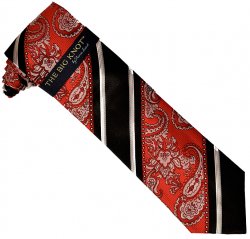 Steven Land Collection "Big Knot" SL177 Red / Black / White Paisley Diagonal Design 100% Woven Silk Necktie/Hanky Set
