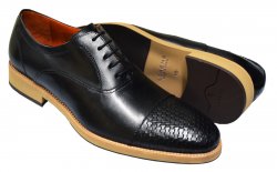 Lorens "Elias" Black Genuine Calfskin / Woven Cap Toe Oxford Shoes
