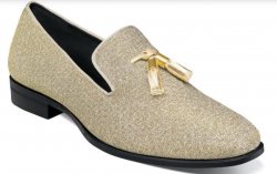 Stacy Adams "Swank'' Gold Fabric Glitter Tassel Slip On 25327-710.