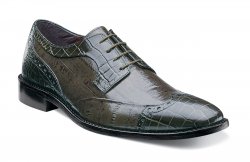 Stacy Adams "Galletti" Olive Green Alligator / Olive Green Eel Print Genuine Leather Modern Wingtip / Cap Toe Dress Shoes 24936-303