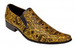 Fiesso Metallic Gold / Black Hand Painted Artistic Design Leather Loafer Shoes # 6775