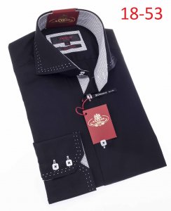 Axxess Black With White Hand Pick Stitching 100% Cotton Modern Fit Dress Shirt 18-53.