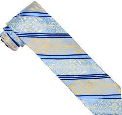 Steven Land Collection "Big Knot" SL021 Sky Blue / Yellow / Orange Paisley 100% Woven Silk Necktie/Hanky Set