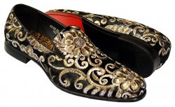 Fiesso Metallic Shiny Gold Glitter Velvet Fashion Leather Slip-On Shoes FI7040 