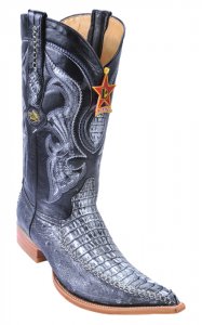 Los Altos Black Silver Genuine Crocodile Tail With Deer 3X Toe Cowboy Boots 952891