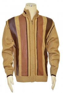 Bagazio Camel / Cognac / Brown PU Leather Sectional Design Zip-Up Sweater BM1752
