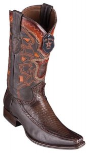 Los Altos Faded Brown Genuine Lizard With Deer Sides European Square Toe Cowboy Boots 76F0716