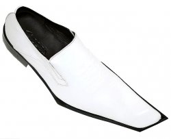 Zota White Pointed Diagonal Toe Leather Shoes G838-6