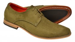 Tayno "Howard" Olive Green Vegan Suede Plain Toe Lace-Up Derby Shoes