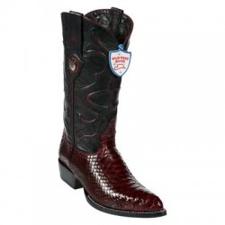 Wild West Burgundy Genuine Snakeskin Python J Toe Cowboy Boots 2995706