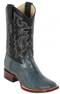 Los Altos Denim Blue Genuine Ostrich Leg Wide Square Toe Cowboy Boots 8220514