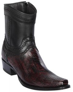 Los Altos Black Cherry Genuine Ostrich Leg European Square Toe Low Shaftt Cowboy Boots 76B0518