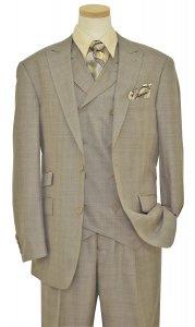 Extrema Taupe With Taupe Windowpane Design Super 140's Wool Vested Suit SI10063