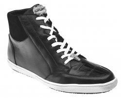 Belvedere "Franco" Black Genuine Crocodile / Suede / Soft Calf Leather Sneakers With Alligator Head 1312.