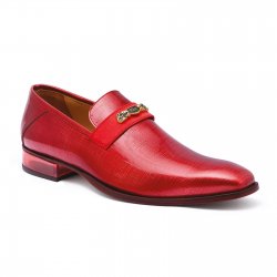Mauri "4951" Red Genuine Canapa / Satin Slip-On Loafer Shoes.