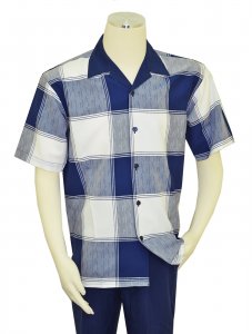 Luxton Navy Blue / White Checkered Short Sleeve Outfit 18500