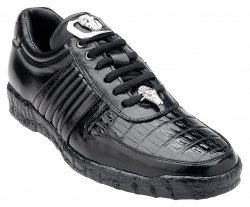 Belvedere "Astor" Black Genuine Crocodile / Soft Calfskin Casual Sneakers 3000.