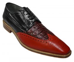 Belvedere "Ciro" Red / Wine / Black Genuine Crocodile / Leather Wingtip Shoes 1616