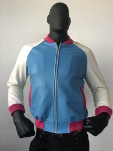 G-Gator Blue / Green / White / Pink Genuine Lambskin / Suede Baseball Jacket With Stripes 1095.