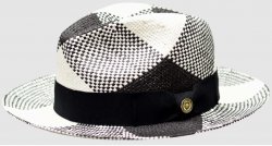 Bruno Capelo Black / White Multi Patterned Fedora Straw Hat CU-400