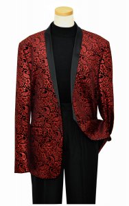 Giovanni Testi Red / Black Paisley Design Velvet Blazer With Black Satin Lapels GT2SSX-VPRINT
